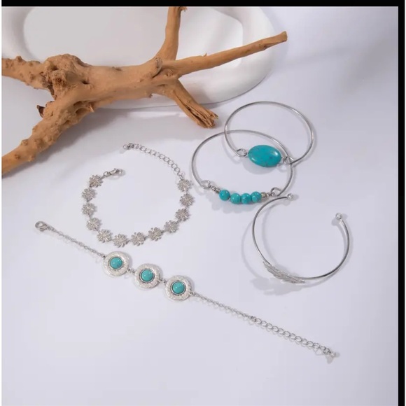 Bohemian Style Silver and Turquoise Bracelet Set - Picture 5 of 5